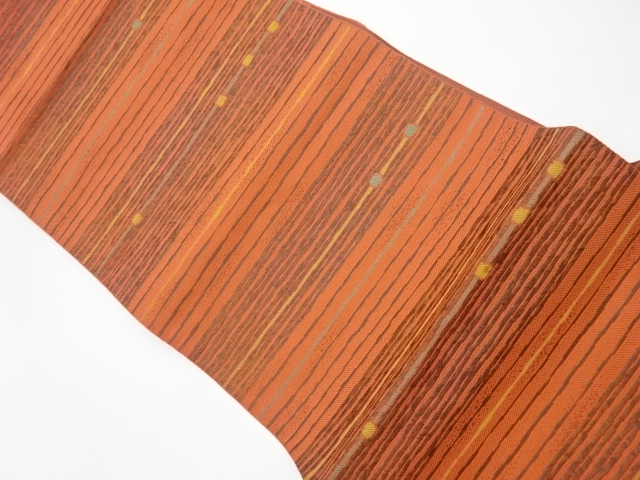 リサイクル　横段に抽象模様織出し名古屋帯